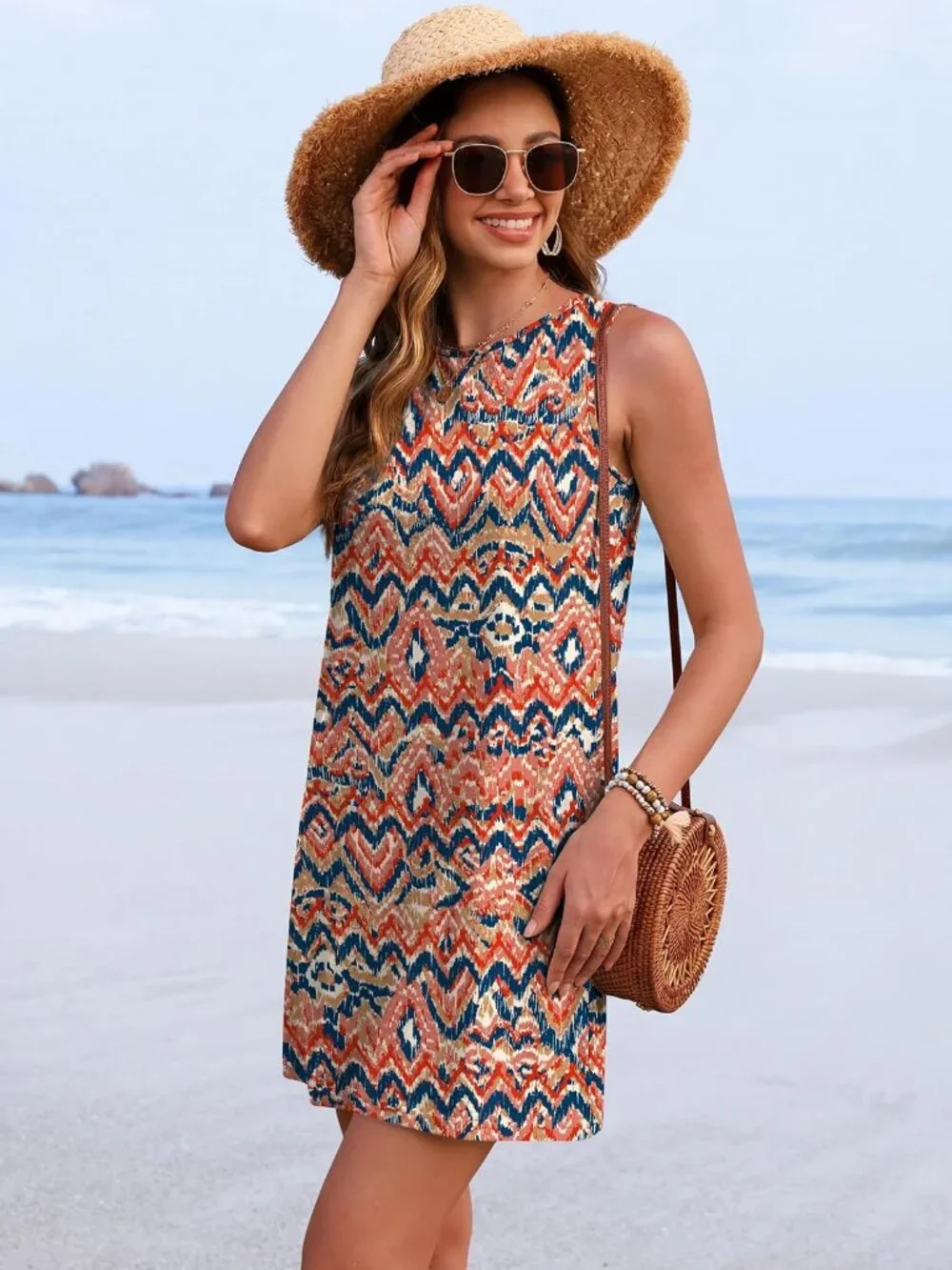 Womens Orange Blue Polyester Coverup Beach Swimsuit Summer Bathing Suit Coverup